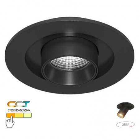 Round recessed downlight convertible into a 6W 355° oscillating LED projector CCT SWITCH