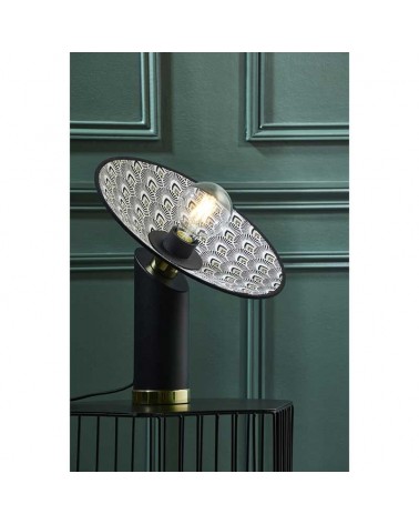 Lámpara de mesa 37cm base redonda de metal negra y latón E27