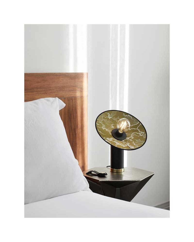 Lámpara de mesa 37cm base redonda de metal negra y latón E27