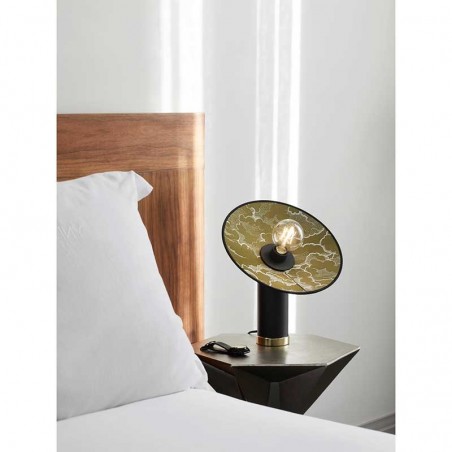 Table lamp 37cm round black metal and brass base E27
