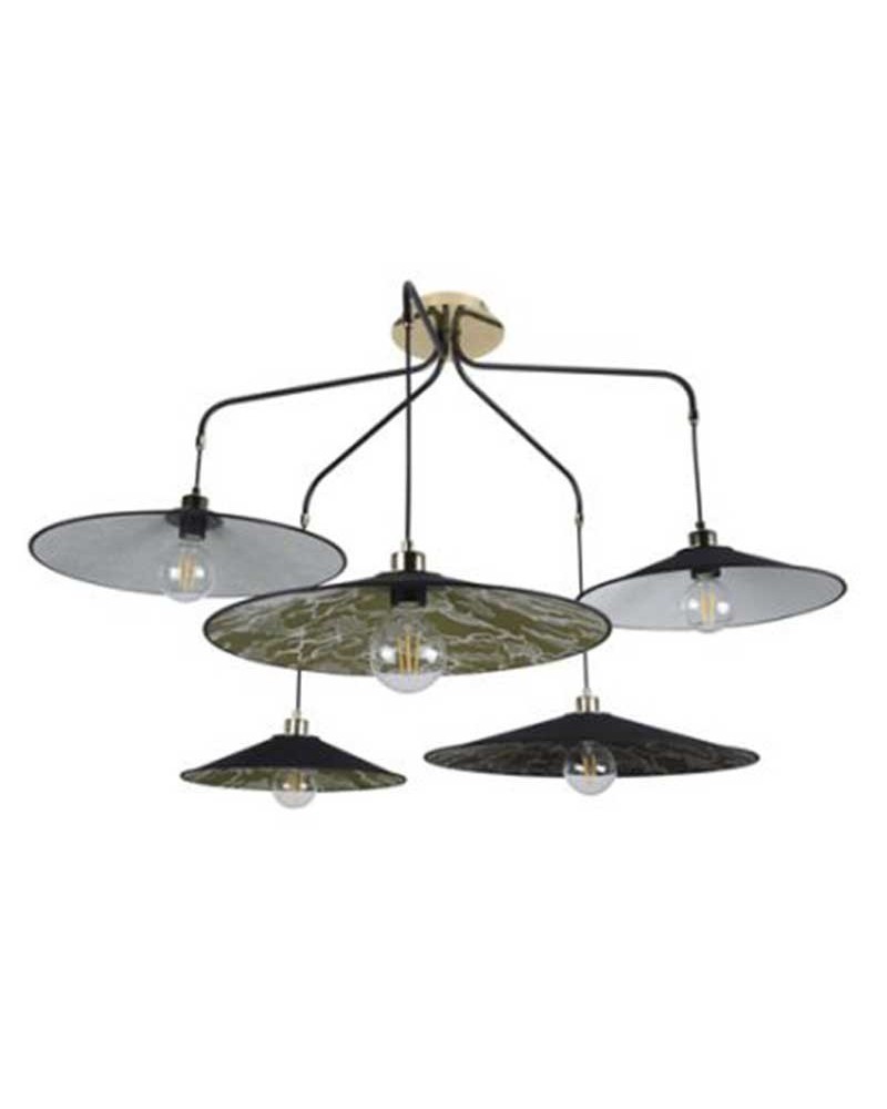 Ceiling lamp with 5 black metal velvet lampshades E27