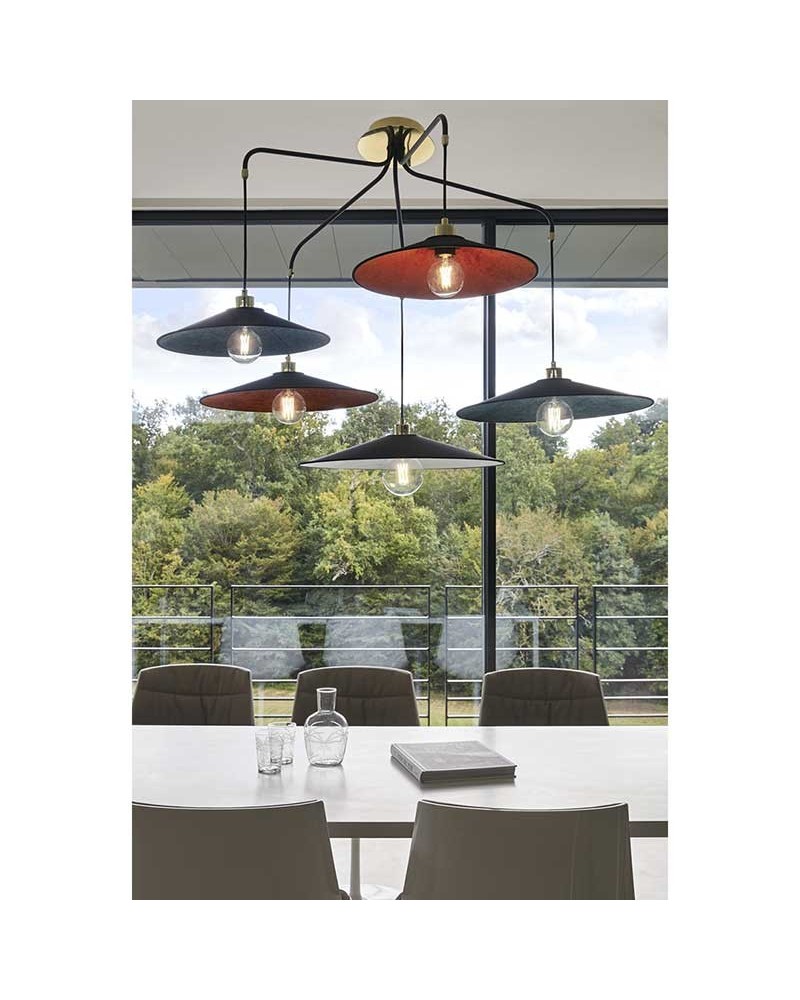 Lámpara de techo con 5 pantallas de terciopelo metal negro E27