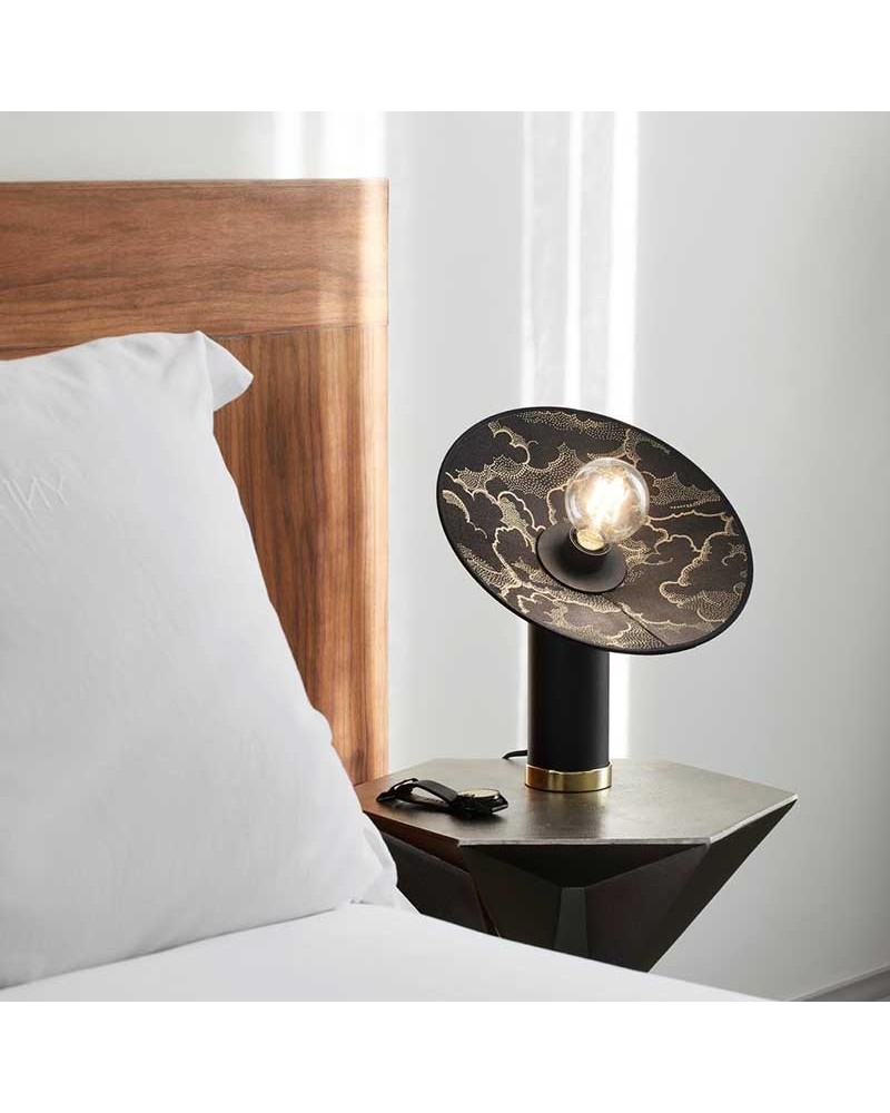 Table lamp 37cm round black metal and brass base E27