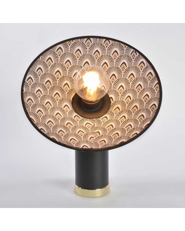 Table lamp 37cm round black metal and brass base E27