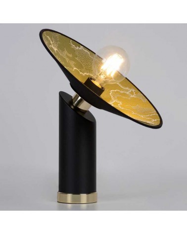 Lámpara de mesa 37cm base redonda de metal negra y latón E27