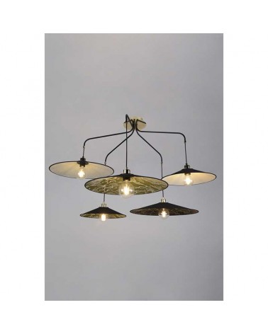 Lámpara de techo con 5 pantallas de terciopelo metal negro E27