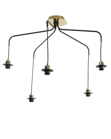 Ceiling lamp with 5 black metal velvet lampshades E27