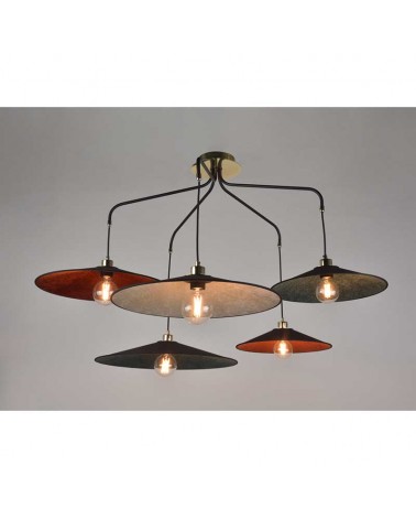 Lámpara de techo con 5 pantallas de terciopelo metal negro E27
