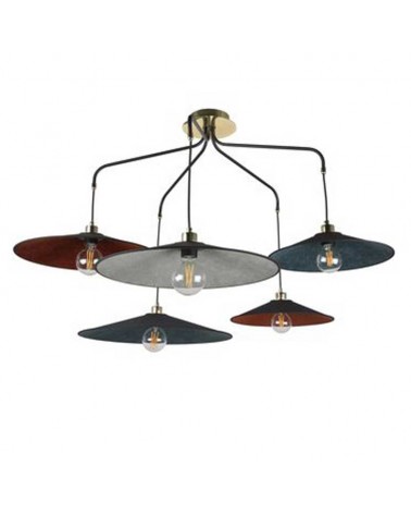 Lámpara de techo con 5 pantallas de terciopelo metal negro E27