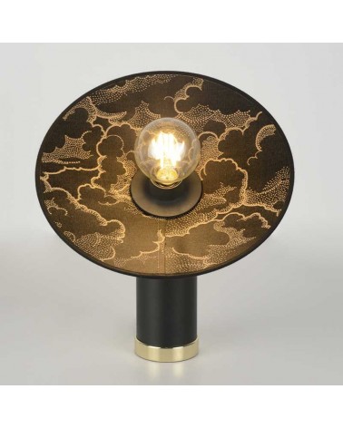 Table lamp 37cm round black metal and brass base E27