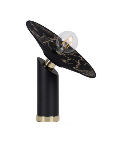 Table lamp 37cm round black metal and brass base E27
