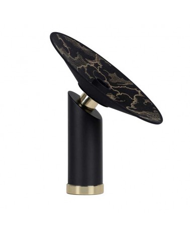 Table lamp 37cm round black metal and brass base E27