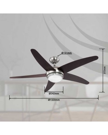 Ceiling fan 132cm brown finish with E14 light source 55W motor