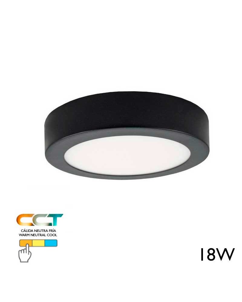 Downlight superficie plafón LED 18W CCT 22cms negro 3000ºK 4000ºK 6000ºK