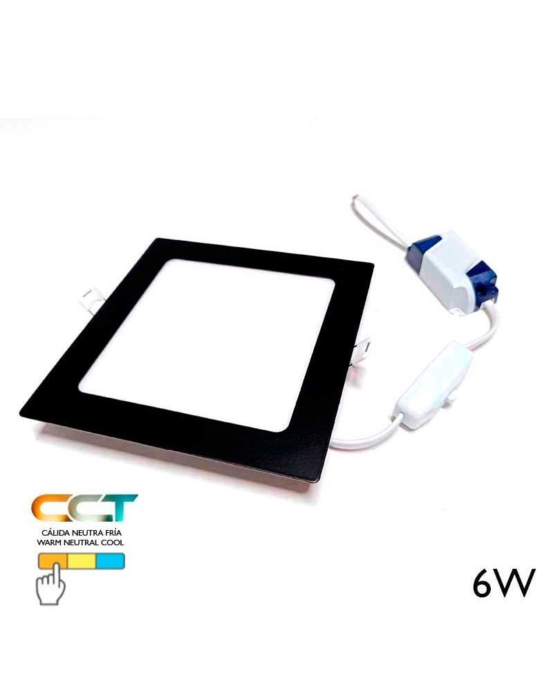 Downlight cuadrado LED 6W CCT 12cms negro 3000ºK 4000ºK 6000ºK