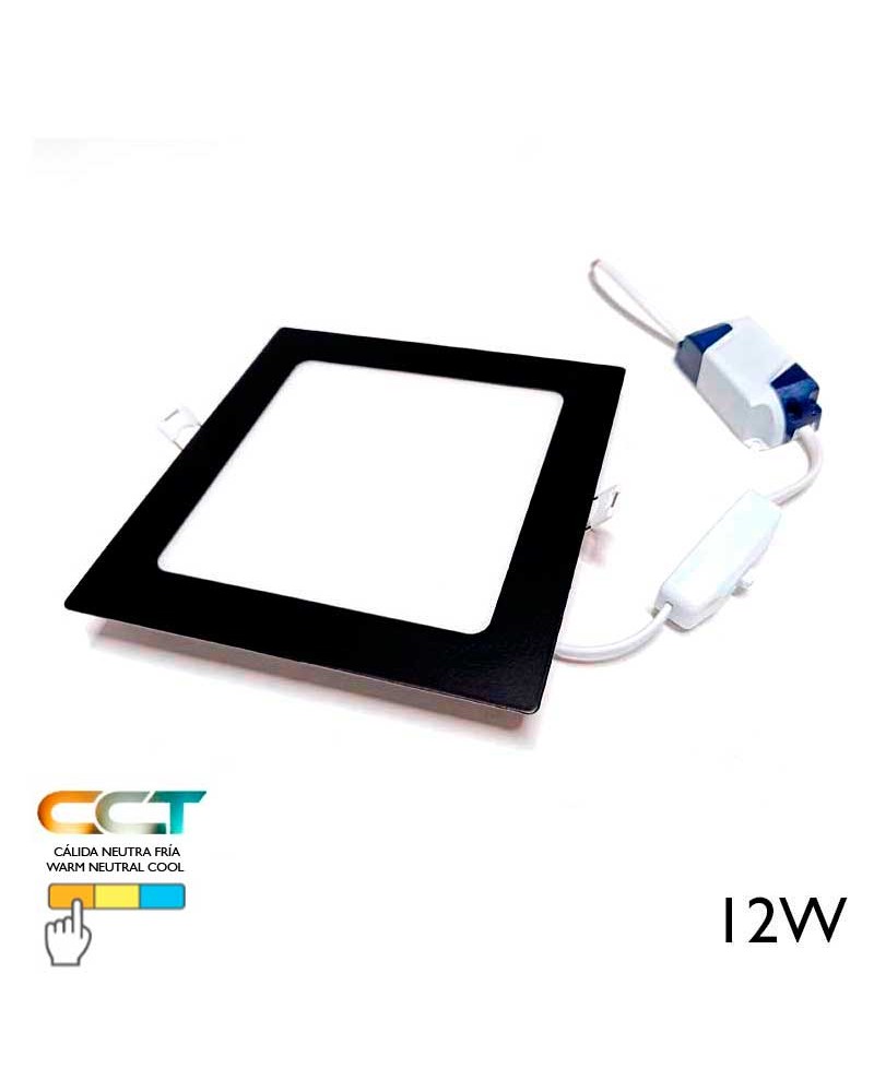 Square LED downlight 12W CCT 17cm black 3000ºK 4000ºK 6000ºK