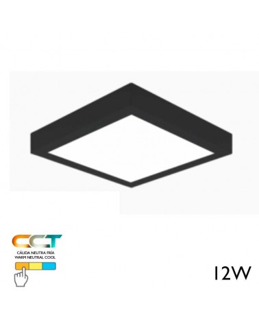 Square ceiling surface downlight LED 12W CCT 17x17cm black 3000ºK 4000ºK 6000ºK