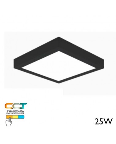 Square ceiling surface downlight LED 25W CCT 30x30cm black 3000ºK 4000ºK 6000ºK