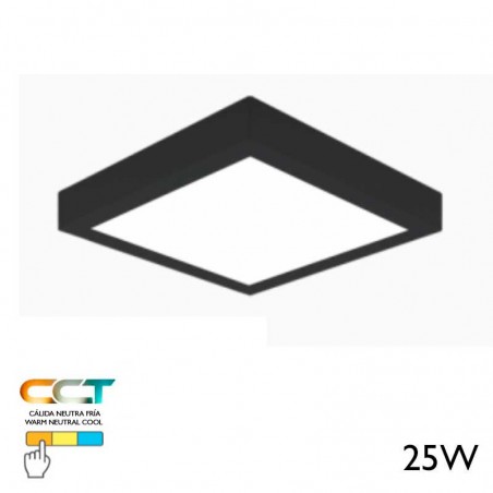 Square ceiling surface downlight LED 25W CCT 30x30cm black 3000ºK 4000ºK 6000ºK