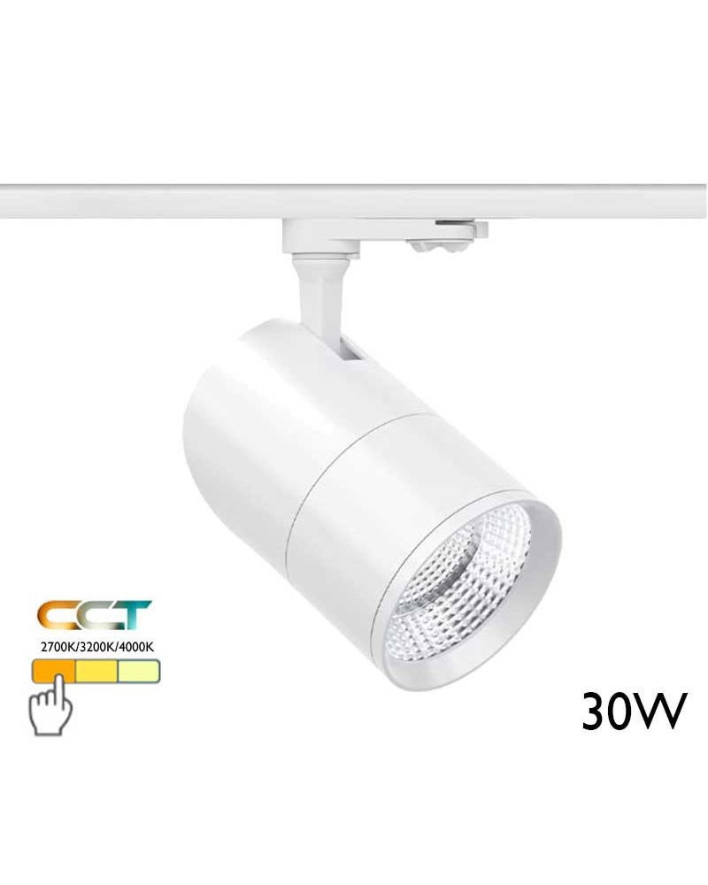 Foco de carril cilindro LED 10cm 30W CCT Switch 2700K/3200K/4000K