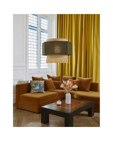 Ceiling lamp 60cm 2 linen and frayed raffia lampshades E27
