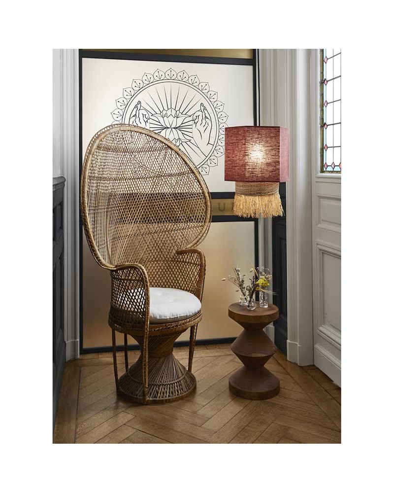 Ceiling lamp 30cm 2 linen and frayed raffia lampshades E27