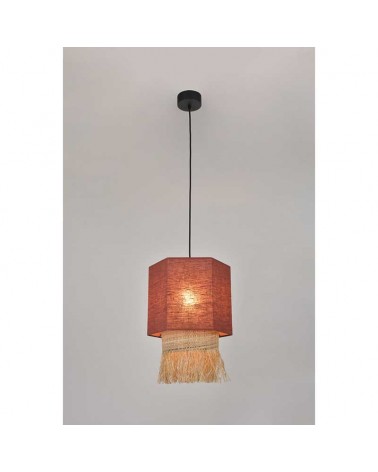 Ceiling lamp 30cm 2 linen and frayed raffia lampshades E27