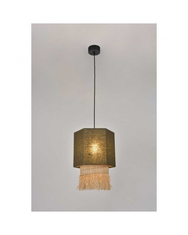 Ceiling lamp 30cm 2 linen and frayed raffia lampshades E27