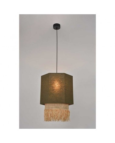 Ceiling lamp 30cm 2 linen and frayed raffia lampshades E27