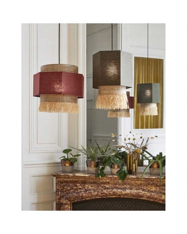 Ceiling lamp 30cm 2 linen and frayed raffia lampshades E27