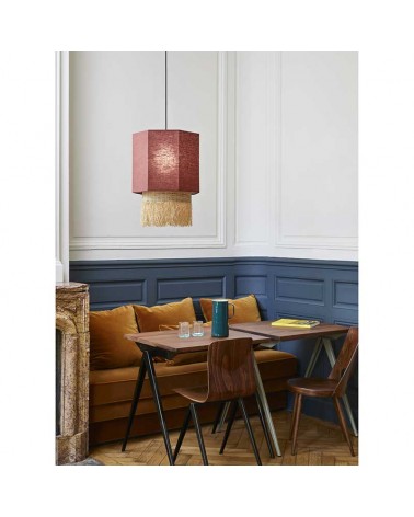 Ceiling lamp 30cm 2 linen and frayed raffia lampshades E27