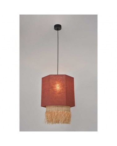 Ceiling lamp 30cm 2 linen and frayed raffia lampshades E27