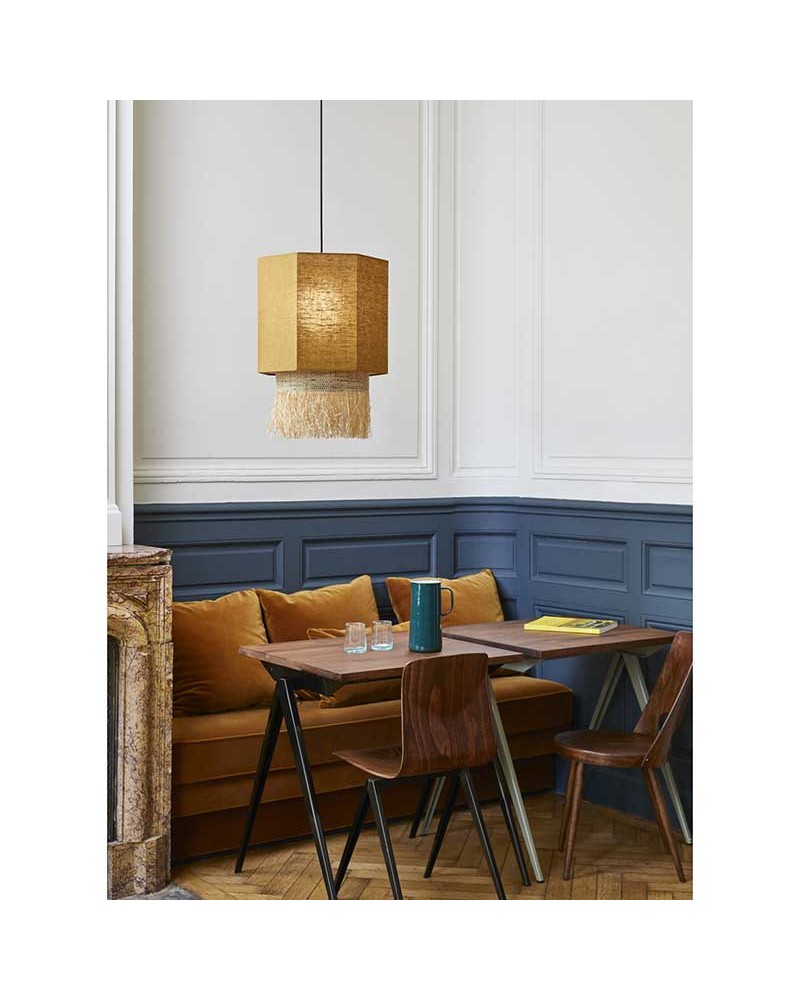 Ceiling lamp 30cm 2 linen and frayed raffia lampshades E27