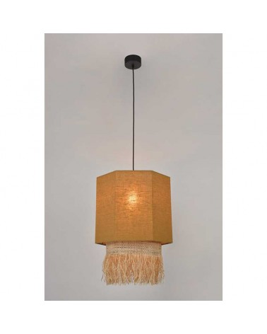 Ceiling lamp 30cm 2 linen and frayed raffia lampshades E27
