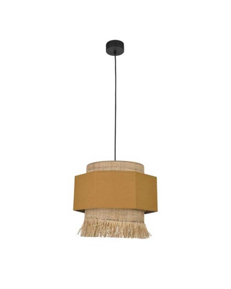 Ceiling lamp 38cm 2 linen and frayed raffia lampshades E27