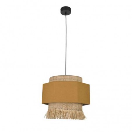 Ceiling lamp 38cm 2 linen and frayed raffia lampshades E27