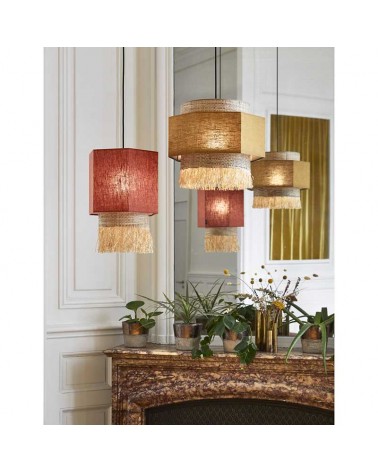 Ceiling lamp 38cm 2 linen and frayed raffia lampshades E27
