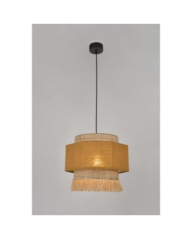 Ceiling lamp 38cm 2 linen and frayed raffia lampshades E27