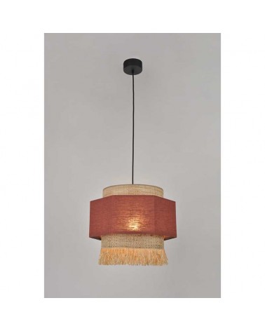 Ceiling lamp 38cm 2 linen and frayed raffia lampshades E27
