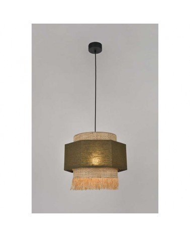 Ceiling lamp 38cm 2 linen and frayed raffia lampshades E27