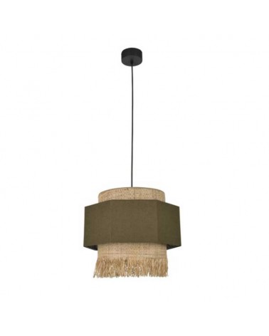 Ceiling lamp 38cm 2 linen and frayed raffia lampshades E27