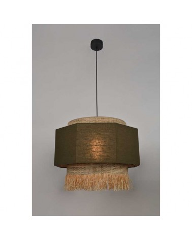 Ceiling lamp 60cm 2 linen and frayed raffia lampshades E27