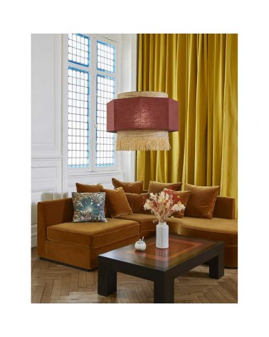 Ceiling lamp 60cm 2 linen and frayed raffia lampshades E27