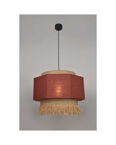 Ceiling lamp 60cm 2 linen and frayed raffia lampshades E27