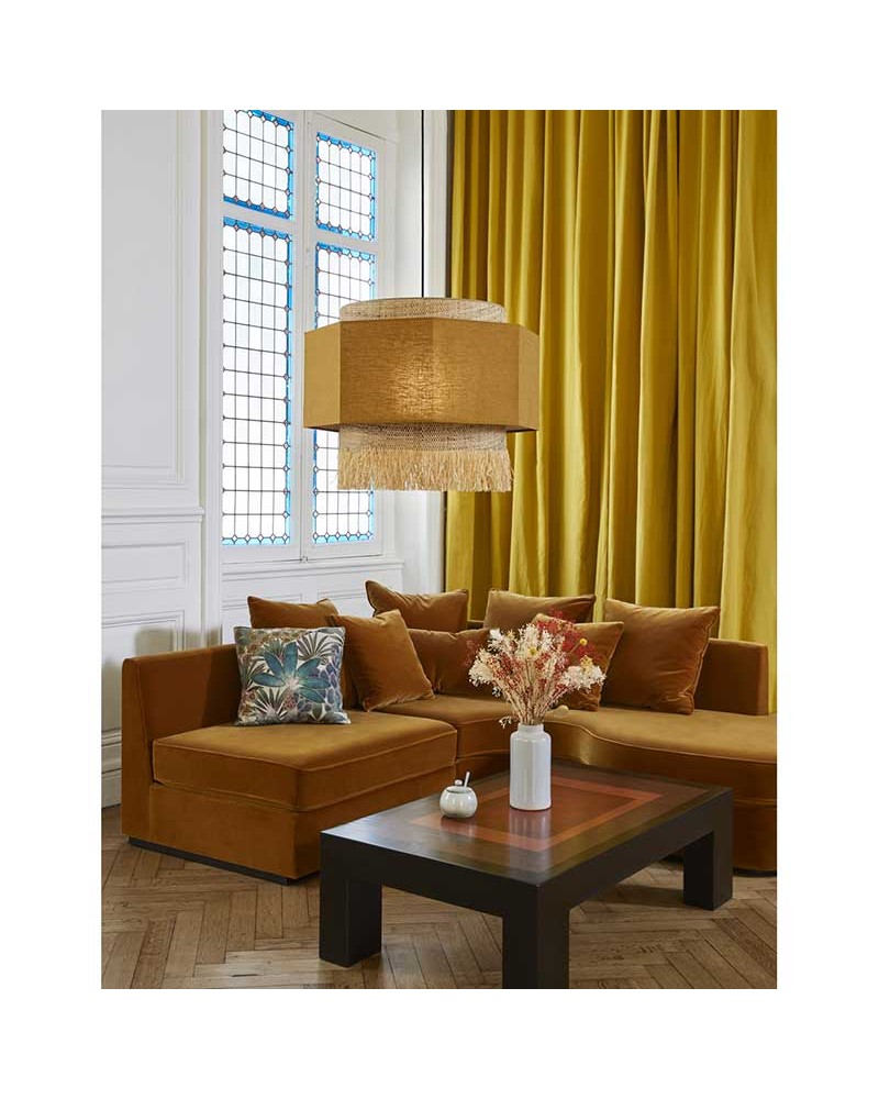 Ceiling lamp 60cm 2 linen and frayed raffia lampshades E27