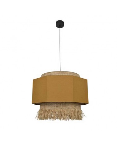 Ceiling lamp 60cm 2 linen and frayed raffia lampshades E27