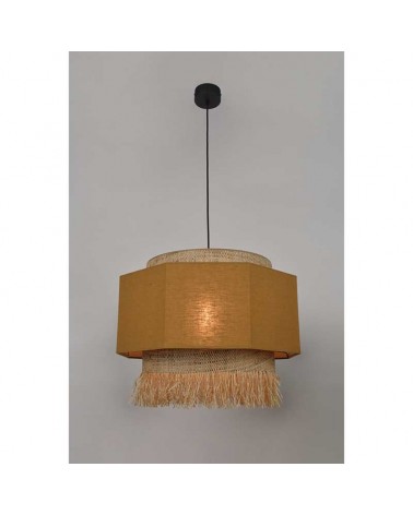 Ceiling lamp 60cm 2 linen and frayed raffia lampshades E27