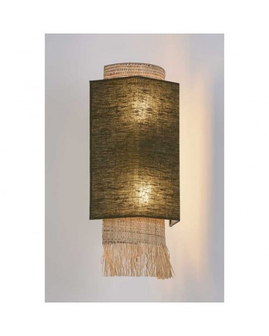 Wall light 27cm 2 linen and frayed raffia lampshades 2xE27