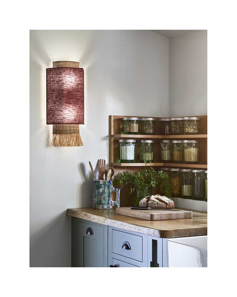 Wall light 27cm 2 linen and frayed raffia lampshades 2xE27
