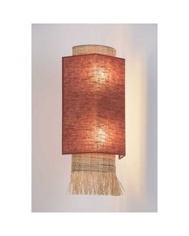 Aplique pared 27cm con 2 pantallas de lino y rafia deshilachada 2xE27